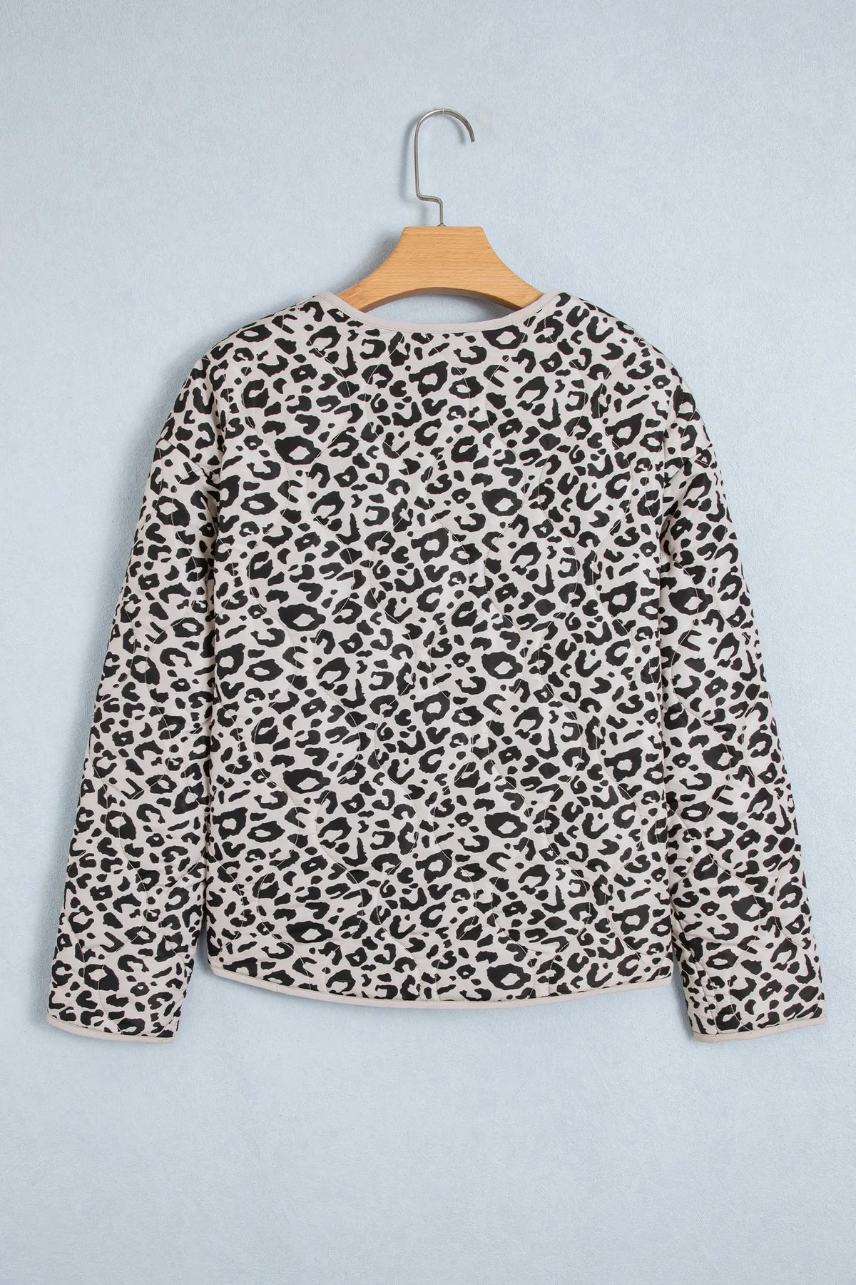 Khaki Leopard Print Patch Pockets Binding Tape Long Sleeve Regular Fit Jacket
