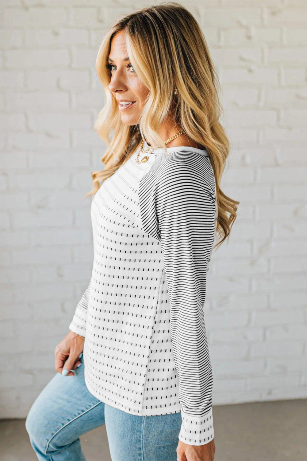 Stripe Raglan Patchwork Long Sleeve Tee