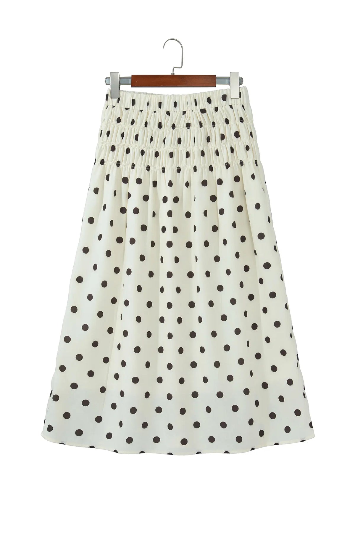 Smocked High Waist Long Skirt with Polka Dot Print