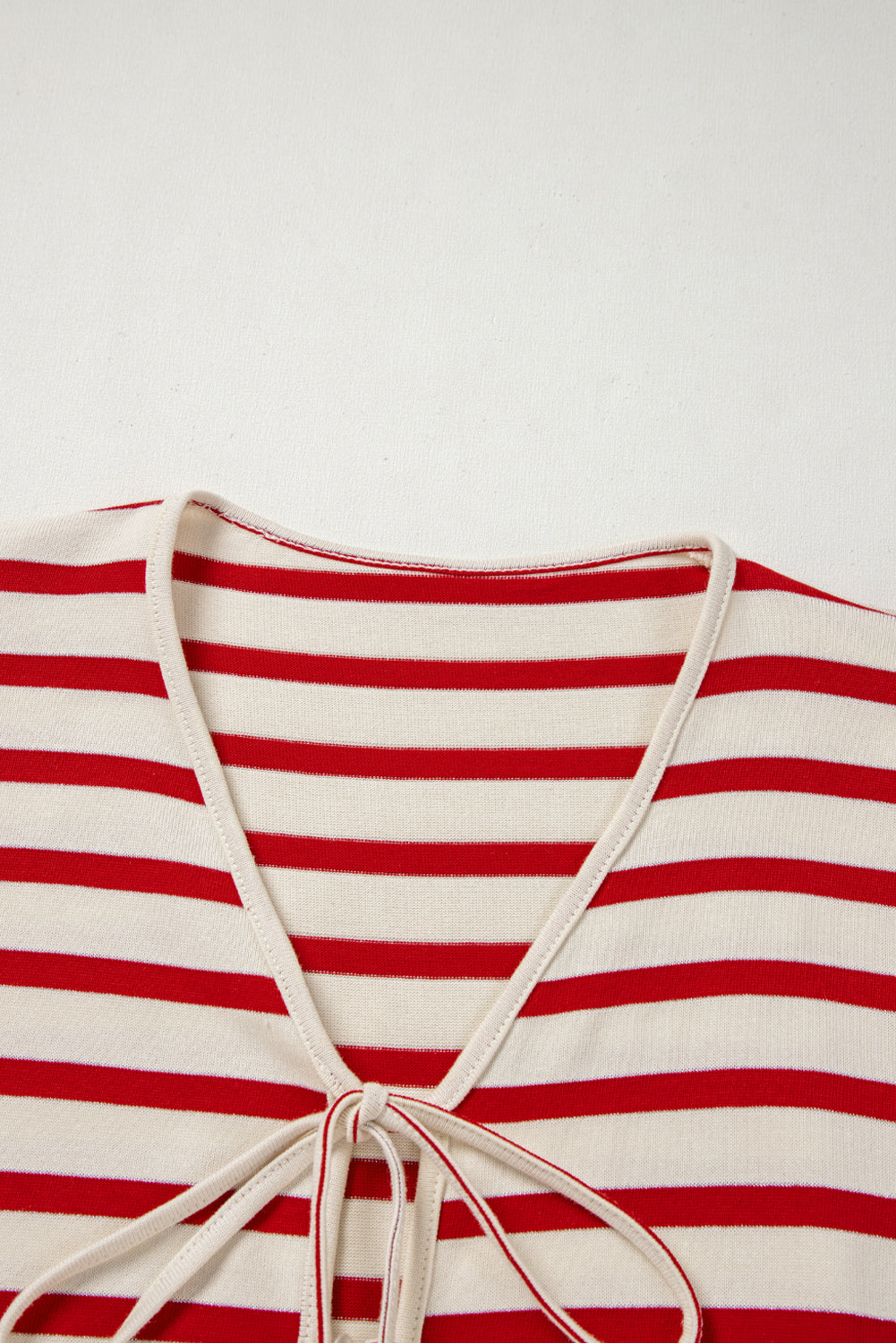 Red Stripe Lace-up Front Top and High Waist Shorts Set eAura