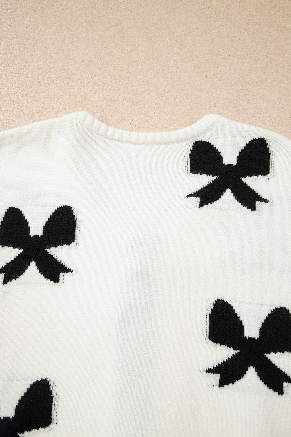 White Lace-up Bow Pattern Sweater Cardigan - eAura
