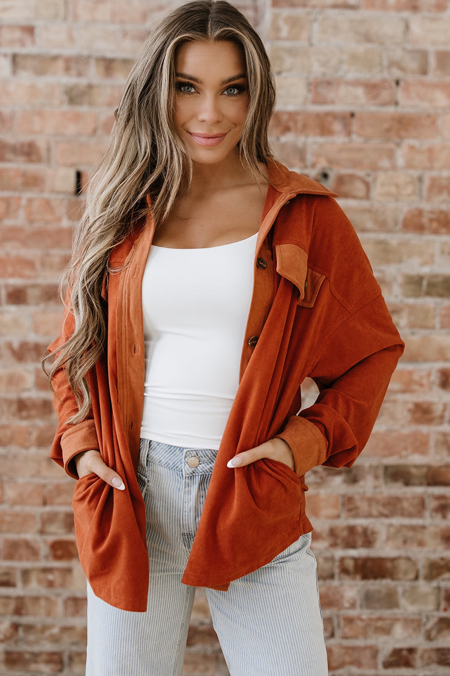 Drop Shoulder Casual Shacket With Pockets - Outerwear/Jackets