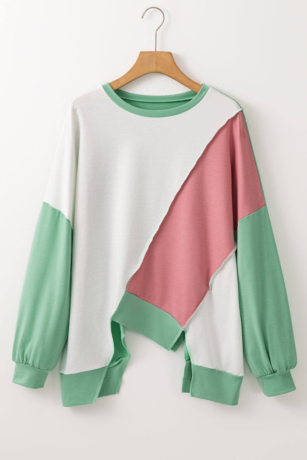 Colour-block Stitching Irregular Hem Long Sleeve Top - eAura