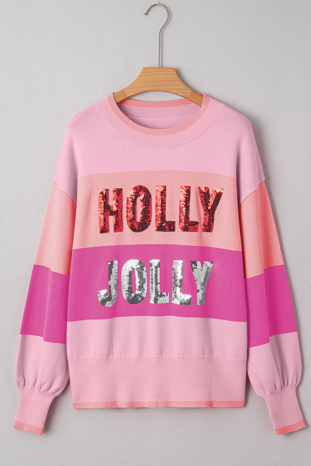 Pink Sequined HOLLY JOLLY Sweater - eAura