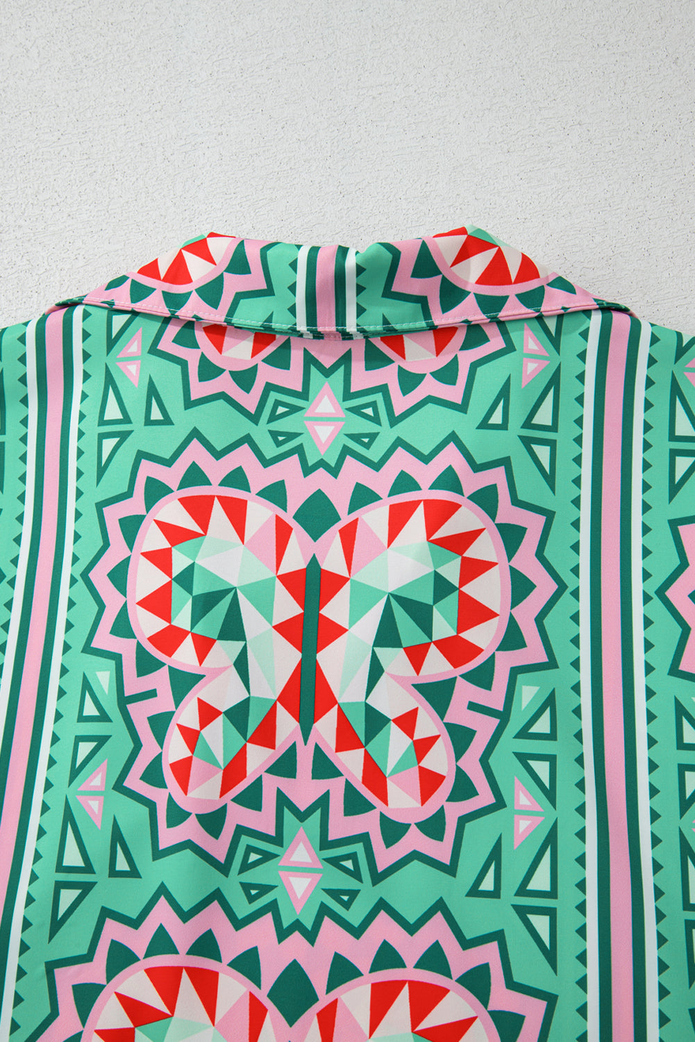 Mint Green Geometric Butterfly Print Split Neck Short Sleeve Dress eAura