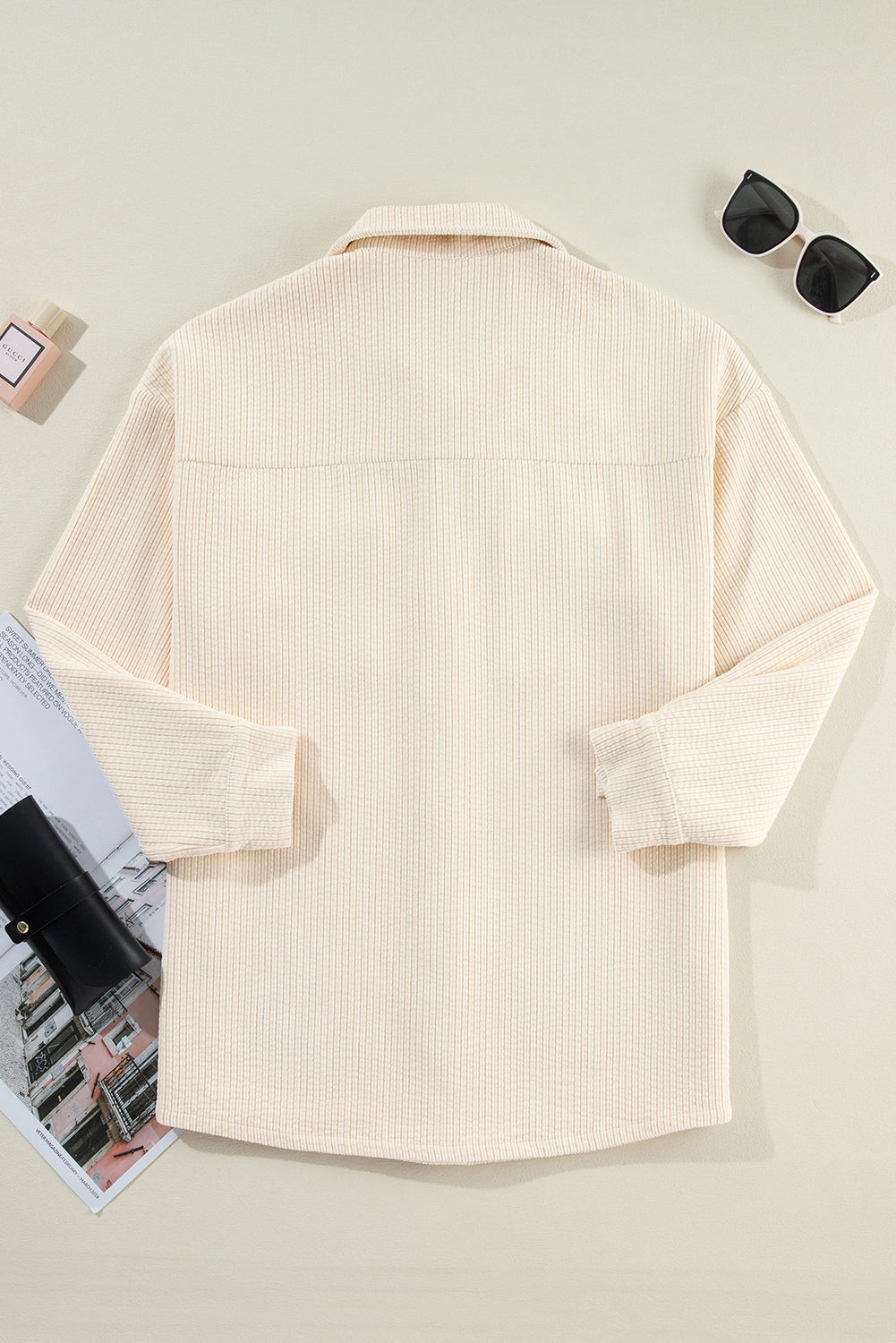 Oatmeal Textured Flap Pockets Buttoned Plus Size Shacket Beagle Boutique Fashion Outlet