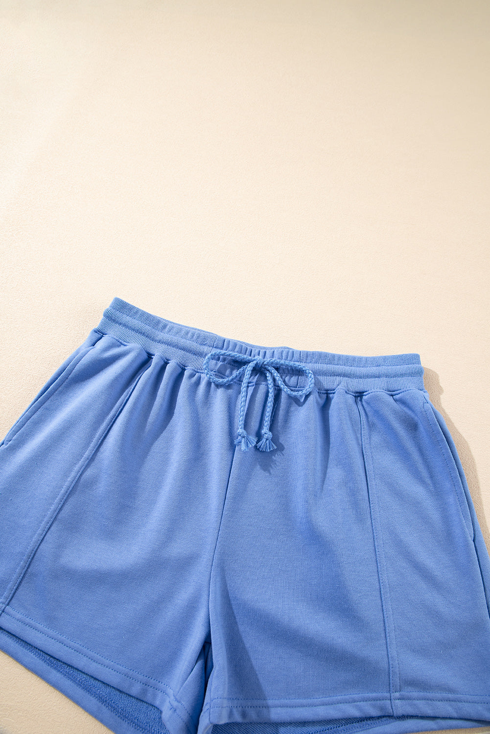 Sky Blue Casual Zipped Short Sleeve Hoodie and Shorts Set eAura