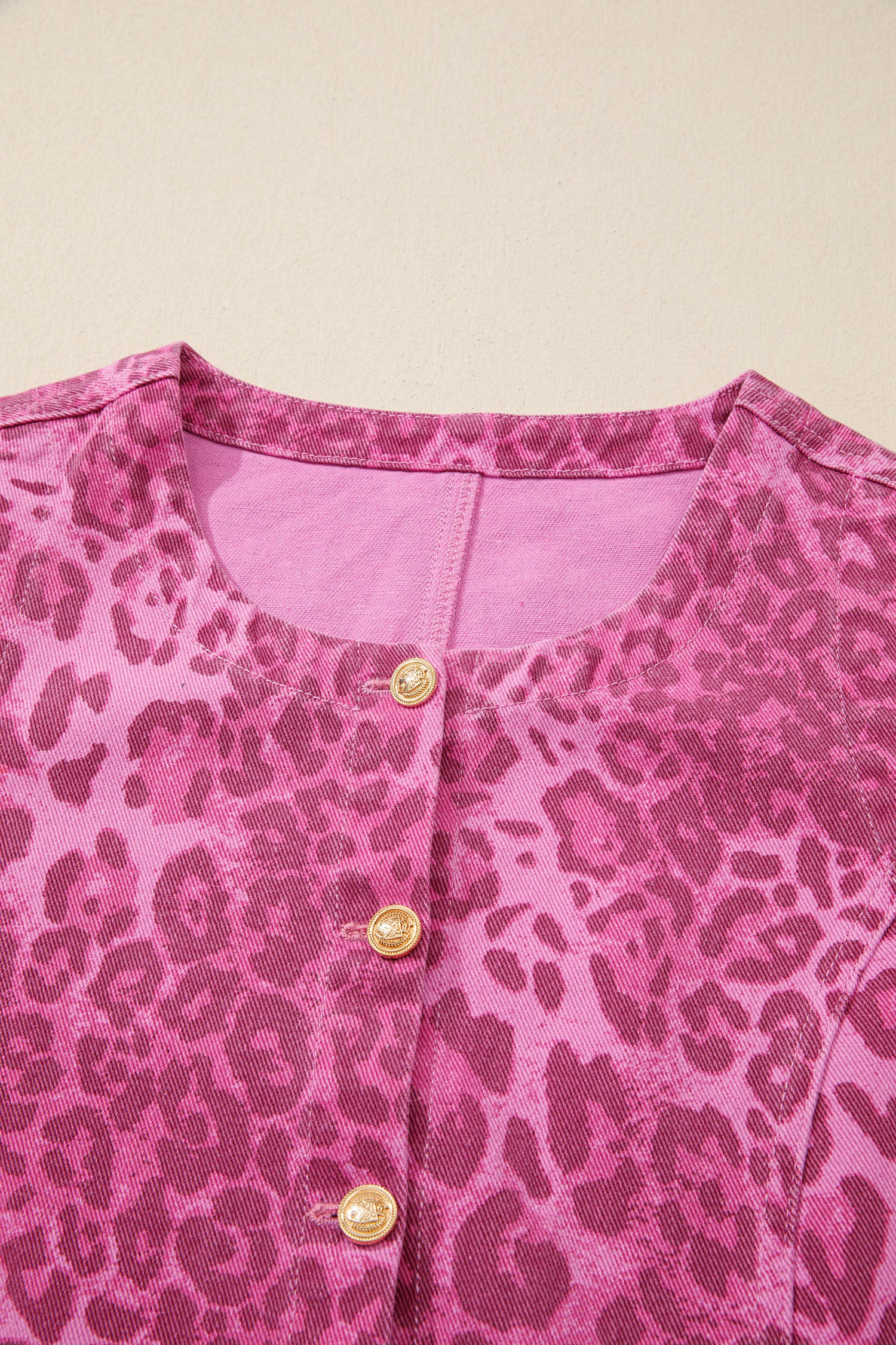 Leopard Print Denim Buttoned Shift Sleeveless Mini Dress