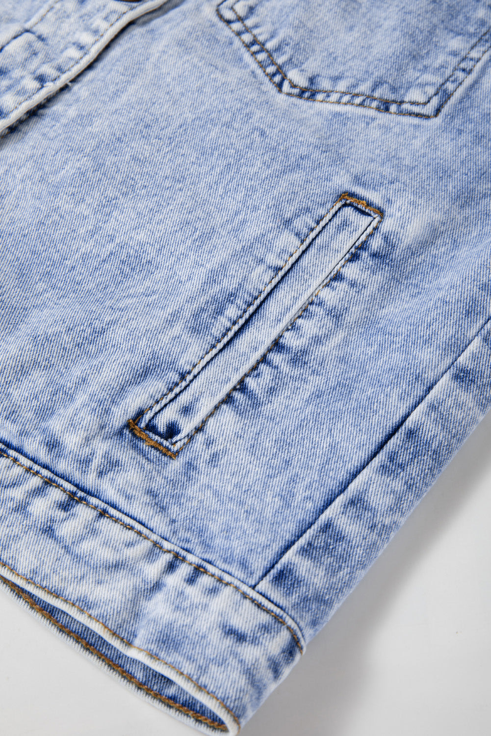 Beau Blue Vintage Washed Flap Pockets Denim Jacket Beagle Boutique Fashion Outlet