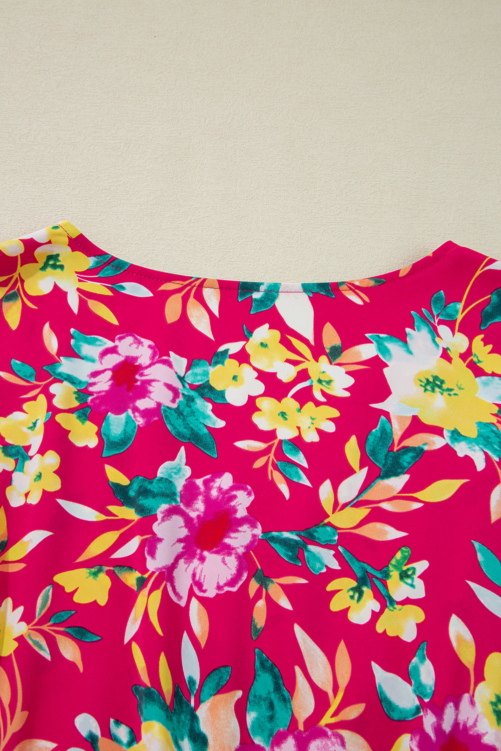 Pink Floral Print V Neck Pocketed High Waist Plus Size Midi Dress BB Fashion Outlet