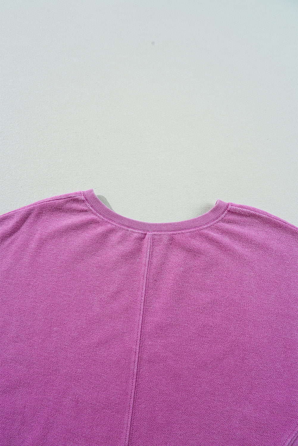Bright Pink Solid Colour Notched Neck Drop Shoulder Sweatshirt Beagle Boutique Fashion Outlet