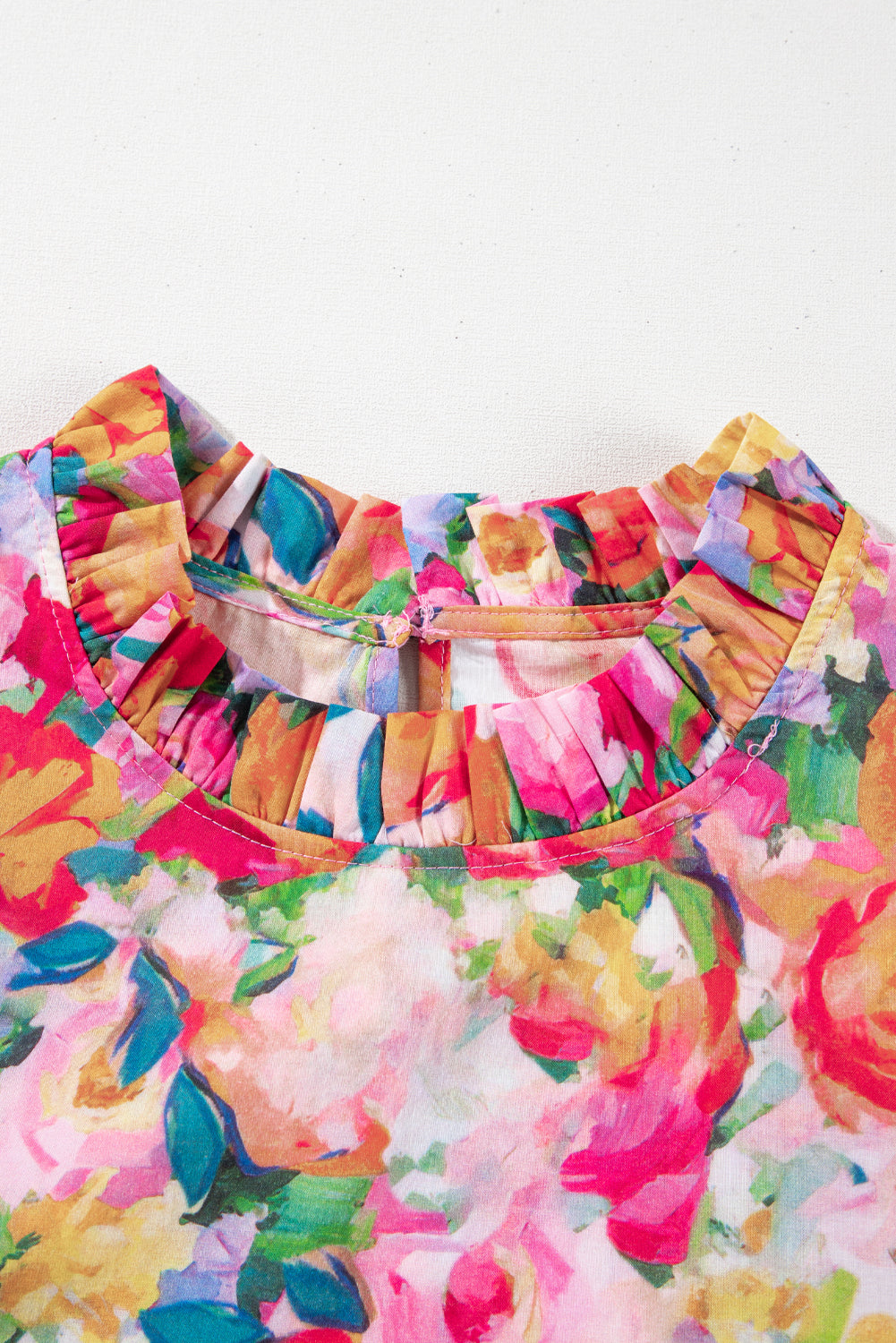 Lace Trim Ruffle Sleeve Floral Blouse – Multicolour