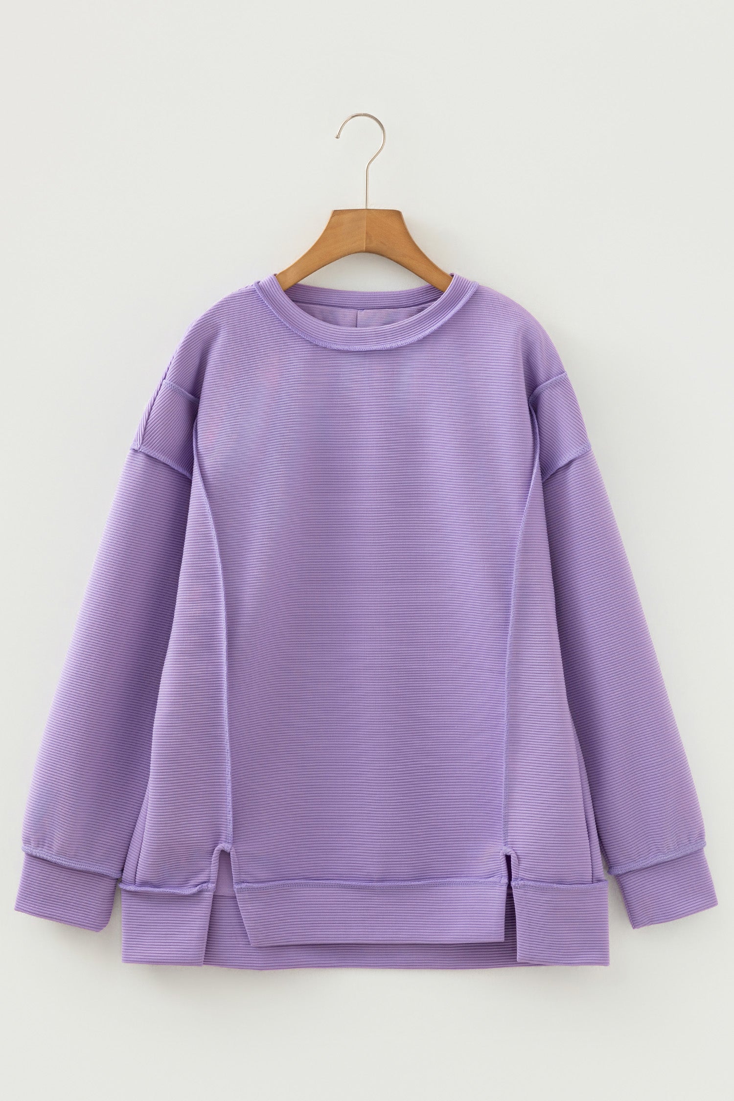 Horizontal Ribbed Exposed Seam Detail Drop Shoulder Baggy Pullover