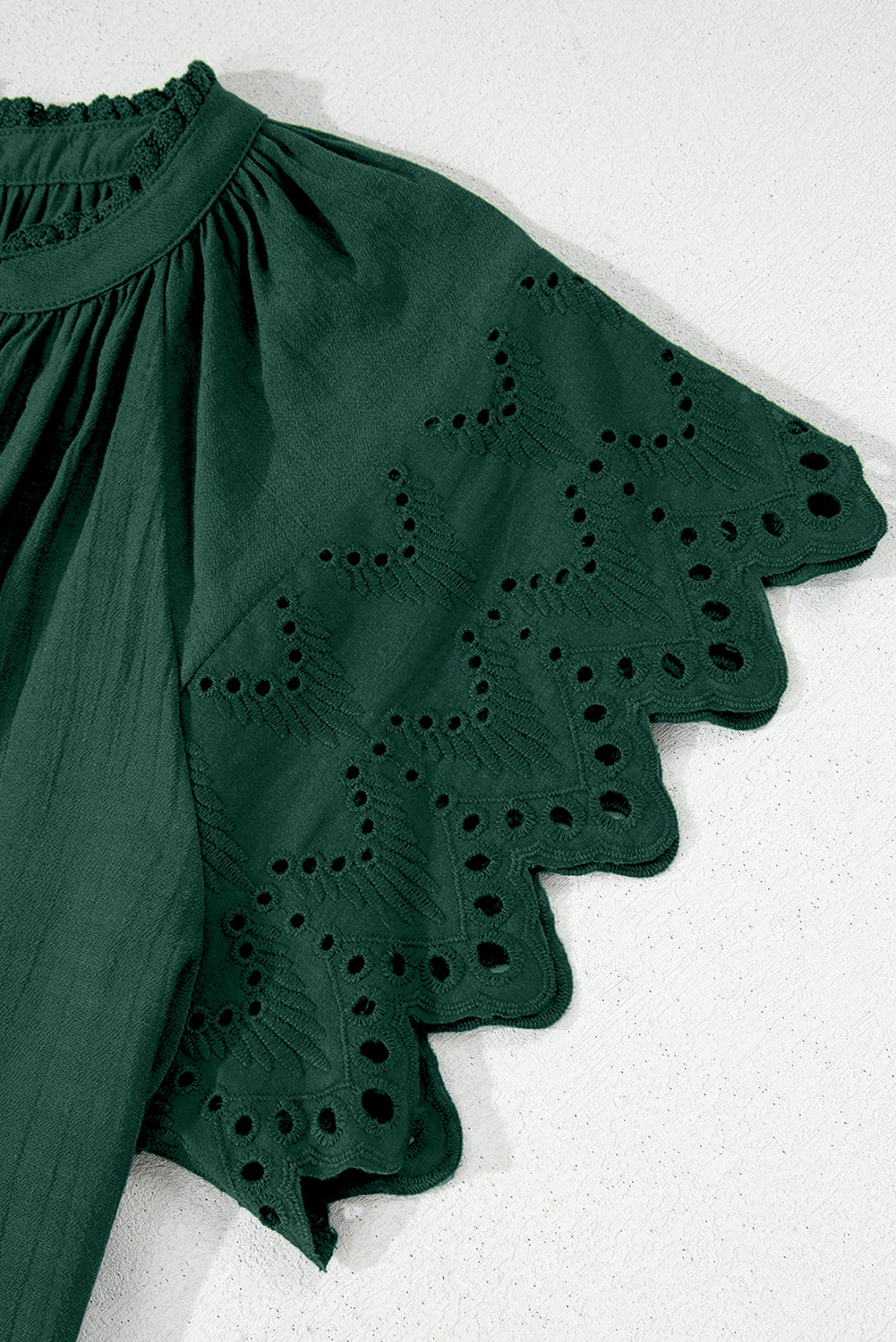 Green Bay Eyelet Embroidered Sleeve Tie V Neck Blouse eAura