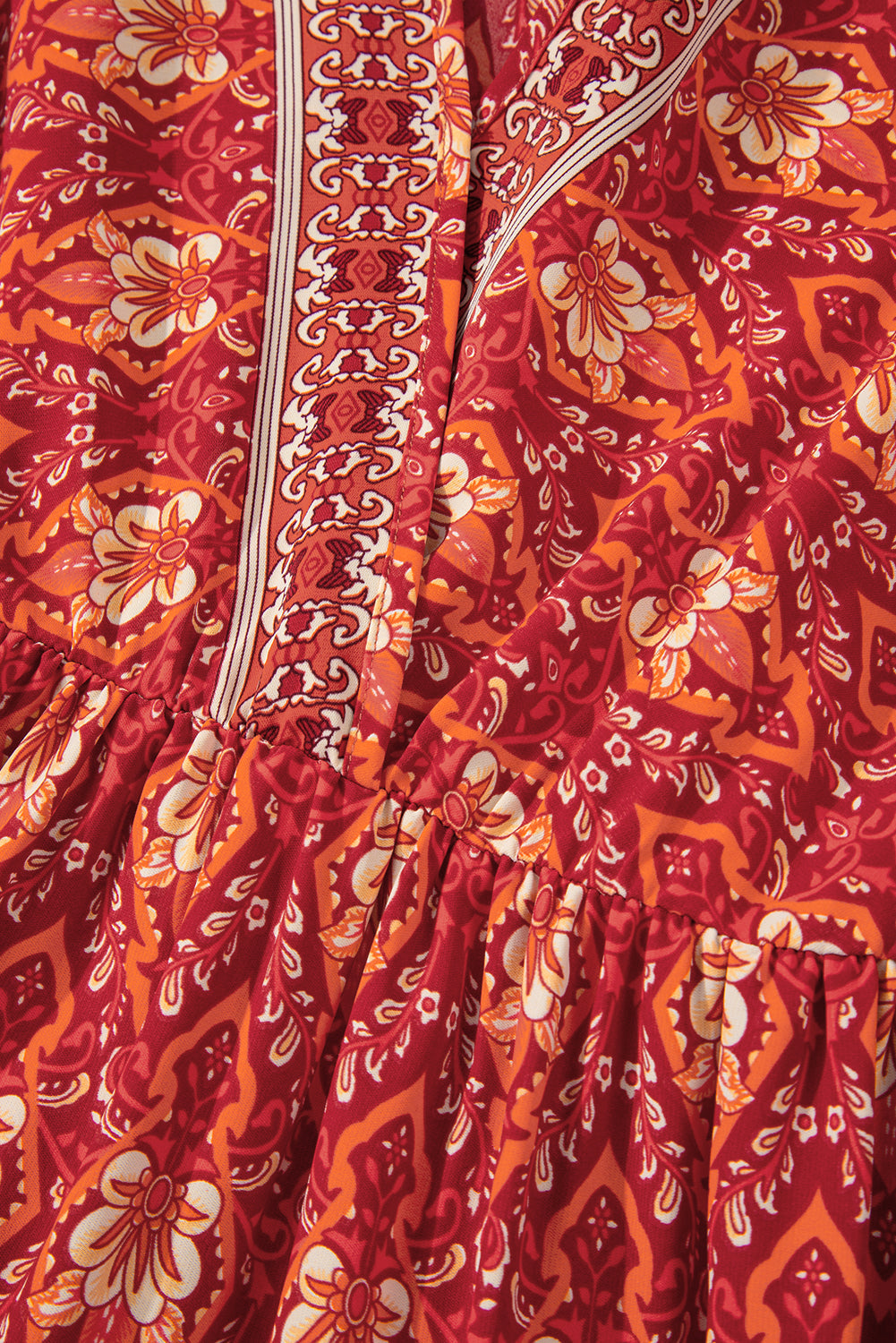 Orange Plus Size Printed Surplice Neck Empire Waist Flowy Mini Dress BB Fashion Outlet