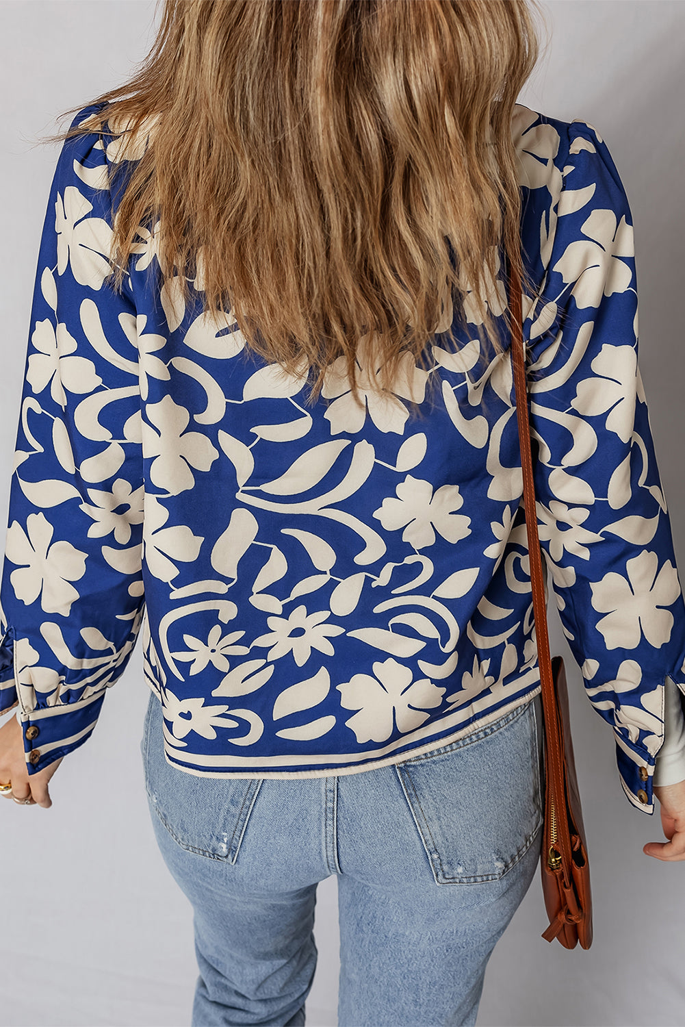 Blue Flower Print Open Front Buttoned Cuffs Elegant Jacket Dear-Lover Dropshipping