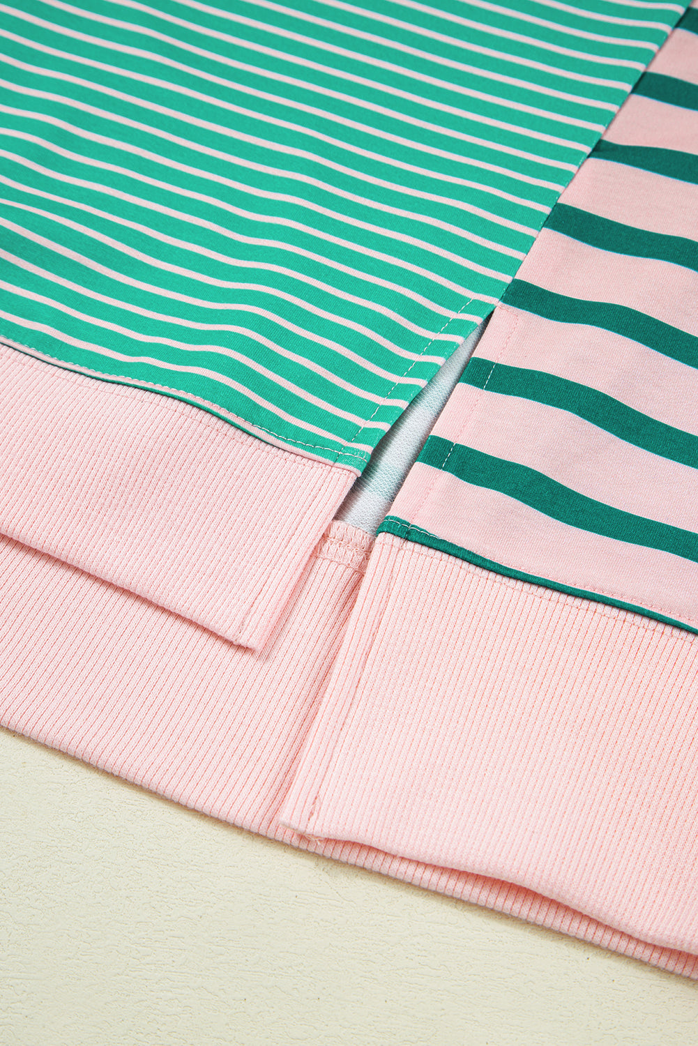 Green Stripe Colour Block Exposed Seam Side Slit Plus Size Sweatshirt - BB Fashion Outlet