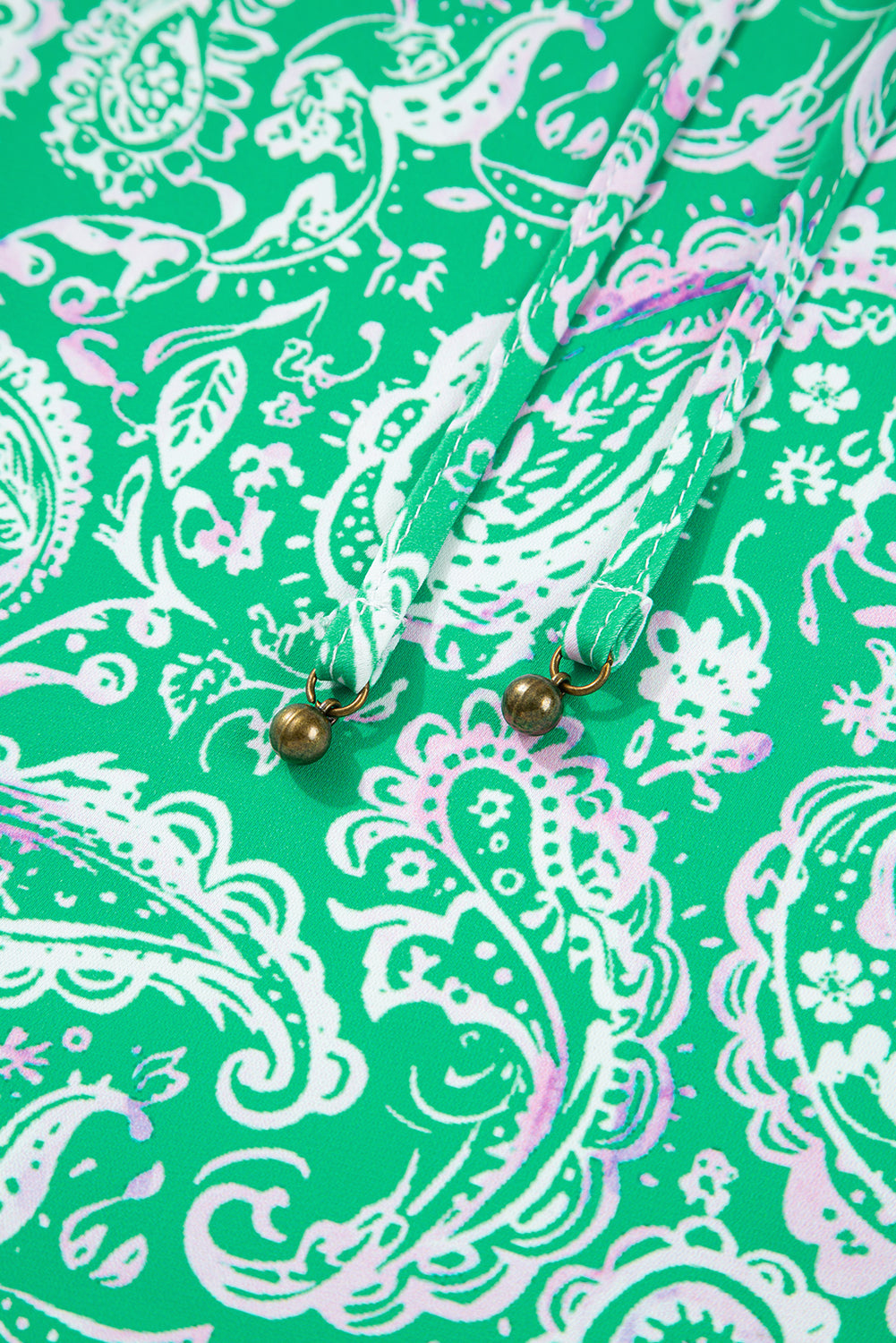 Green Paisley Print Long Sleeve Button Front Tied Waist Mini Dress Dear-Lover Dropshipping