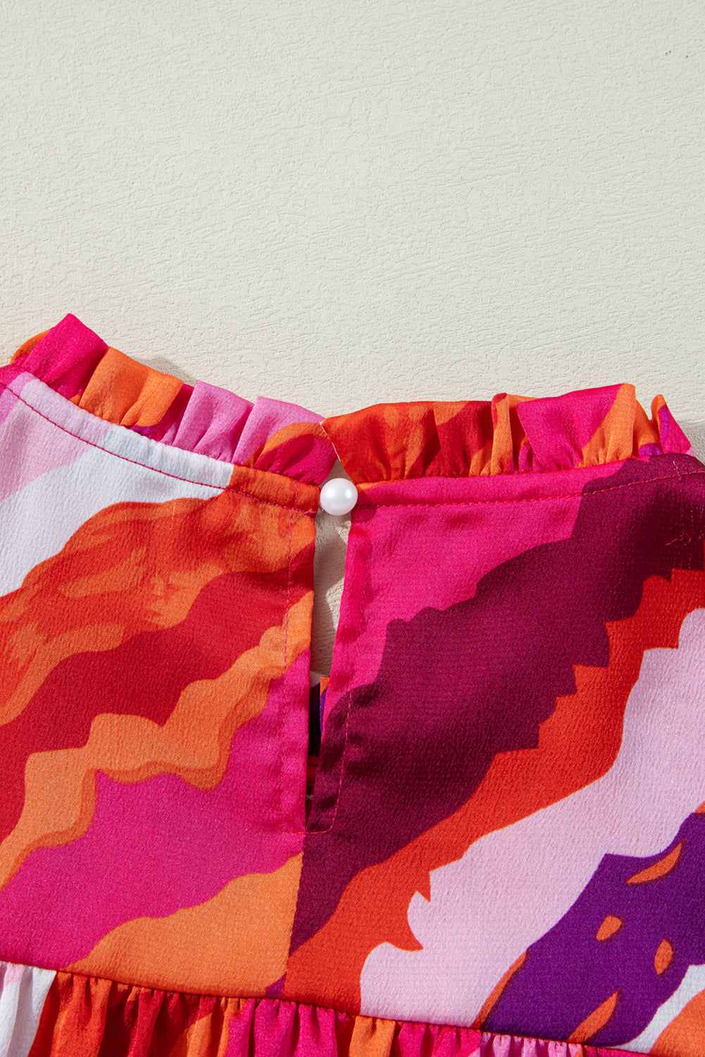Rose Abstract Print Shirred Yoke Ruffled Blouse eAura