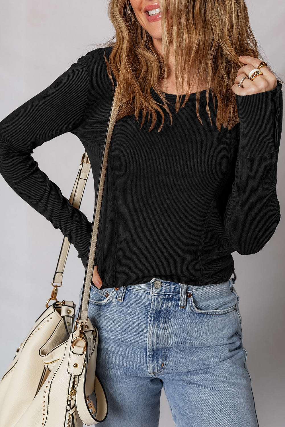 Exposed Seam Ribbed Long Sleeve Top eAura