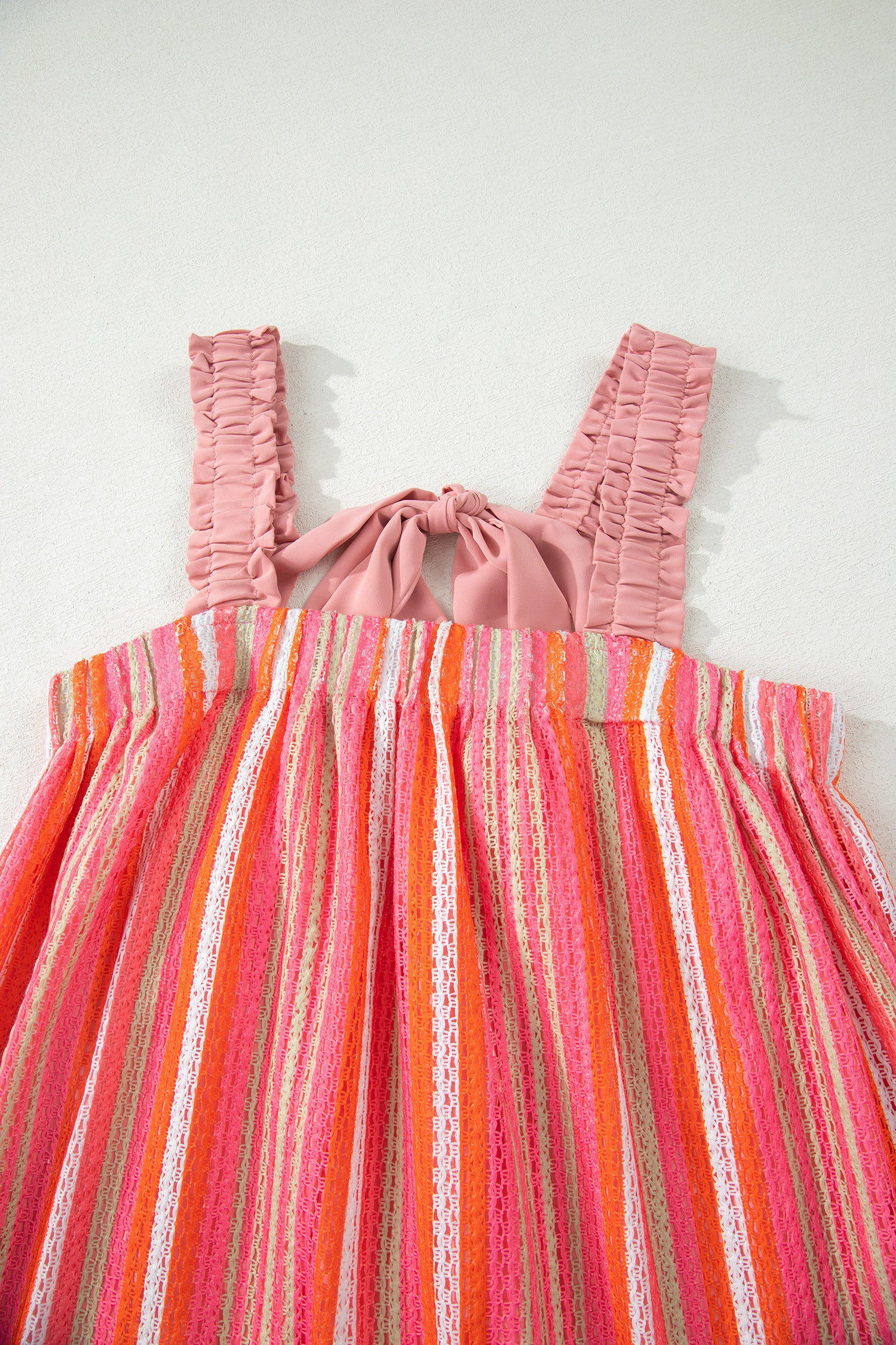 Stripe Ruffled Straps Ribbon Knot Flowy Holiday Maxi Dress