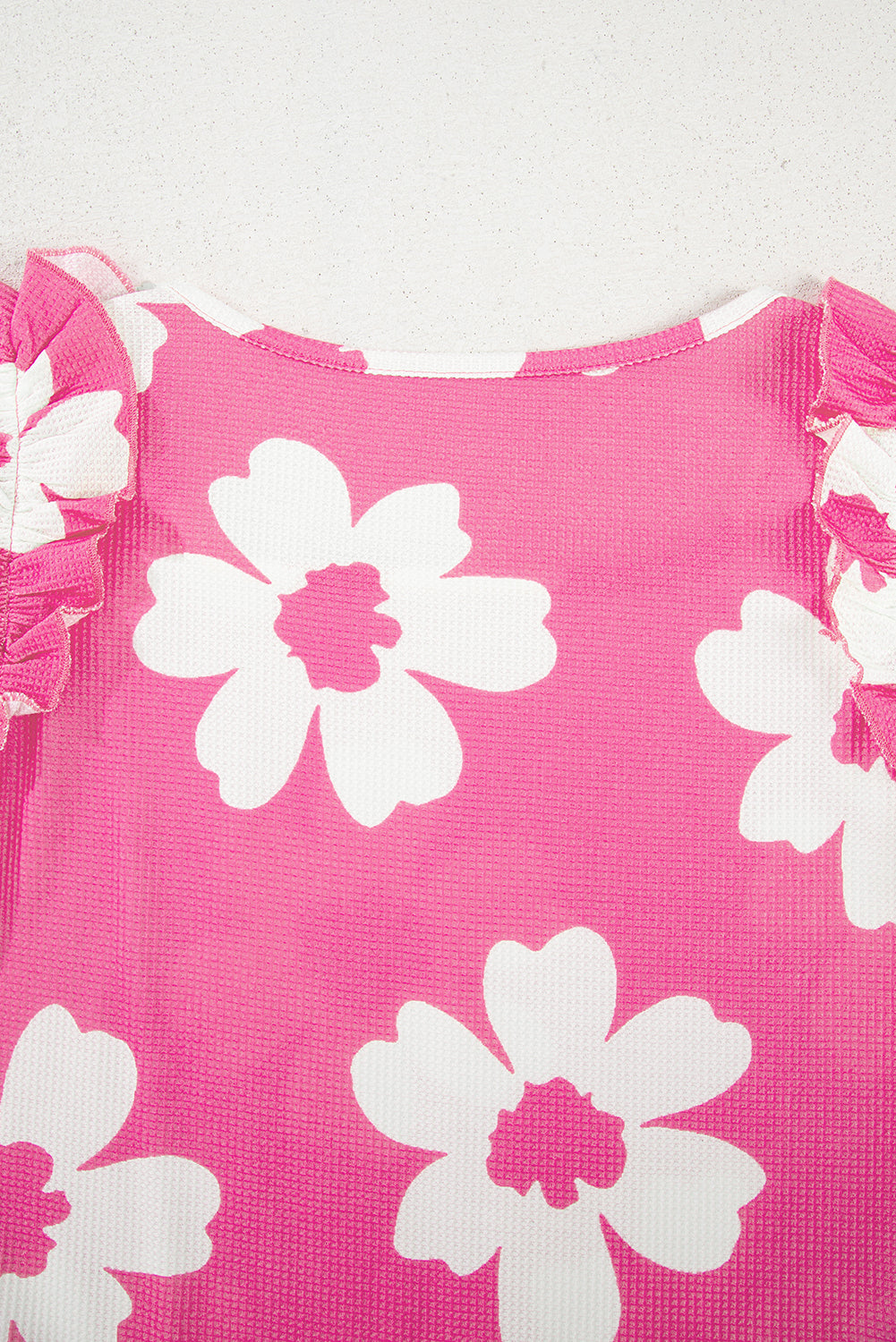 Floral Textured Ruffled Short Sleeve Square Neck Blouse eAura