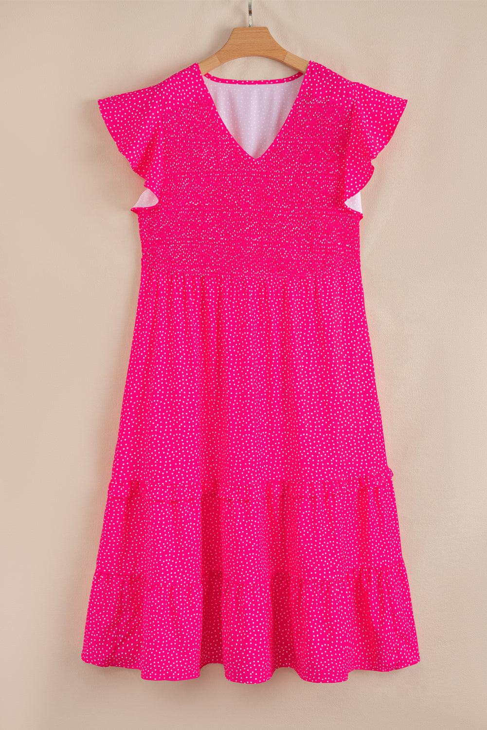 Rose Polka Dot Print Ruffle Smocked Plus Midi Dress BB Fashion Outlet