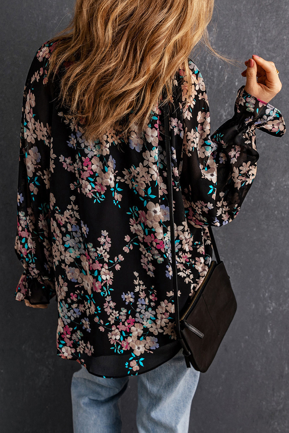 Black Wildflower Print Chiffon Blouse eAura