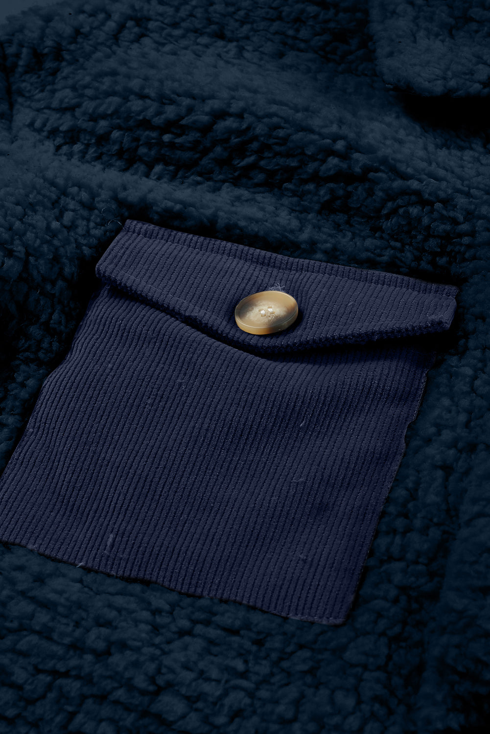 Blue Contrast Flap Pocket Single Breasted Teddy Coat Dear-Lover Dropshipping