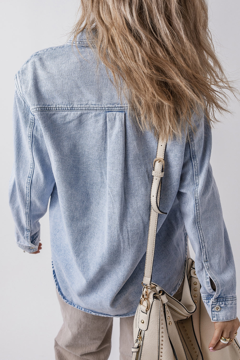 Beau Blue Long Sleeve Buttoned Chest Pocket Denim Shacket Beagle Boutique Fashion Outlet