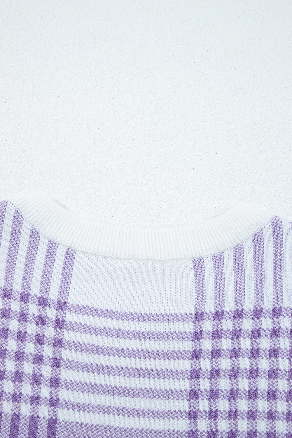Lilac Plaid Print Ribbed Trim Loose Sweater - eAura