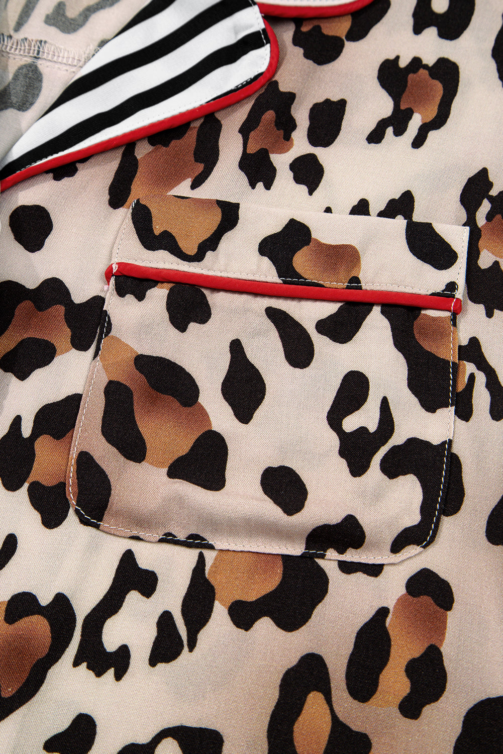 Leopard Print Striped Edge Shirt Pyjama Set - eAura