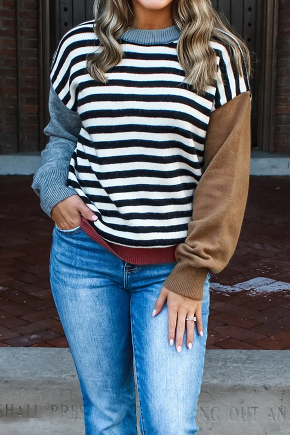 Striped Panels Colourblock Sleeve Sweater Dear-Lover Dropshipping