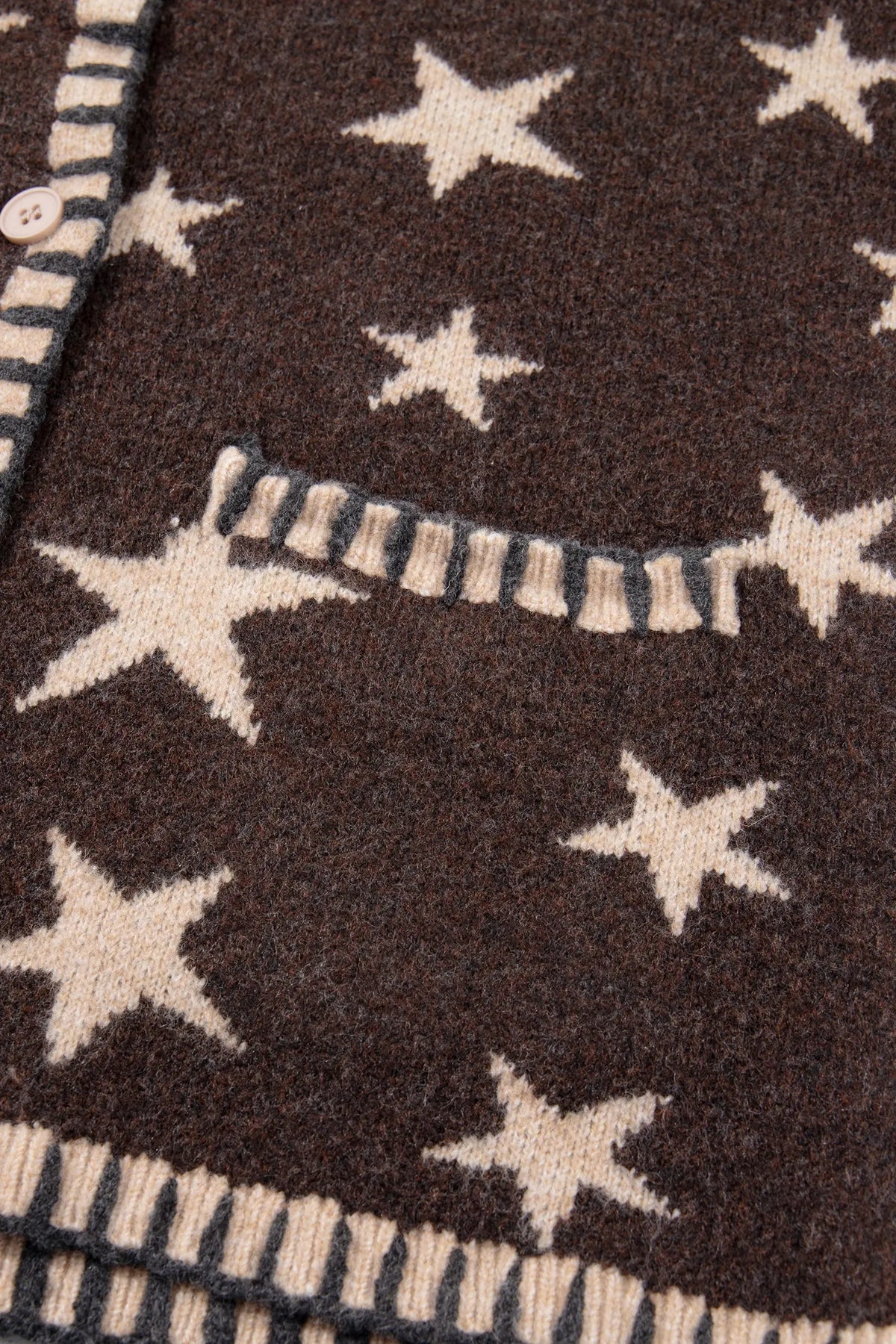 Stars Pattern Colourblock Long Sleeve Shift Cardigan – Brown