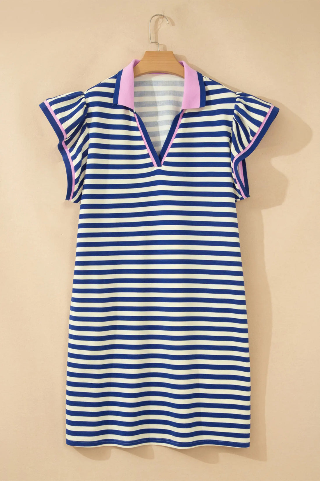 Striped Shift Dress Colourblock V Neck Short Sleeve Casual Summer – Dark Blue