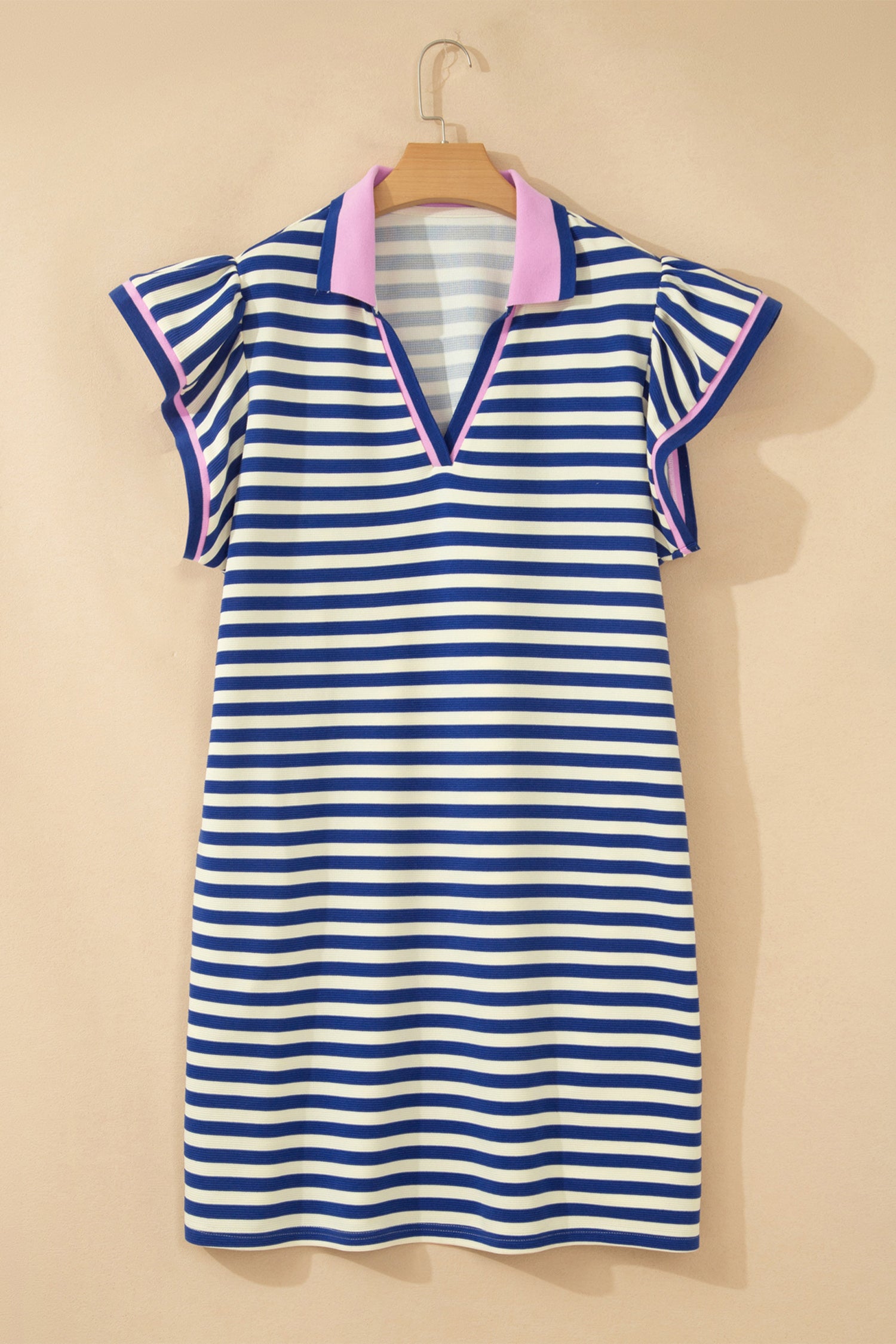 Striped Shift Dress Colorblock V Neck Short Sleeve Casual Summer – Dark Blue