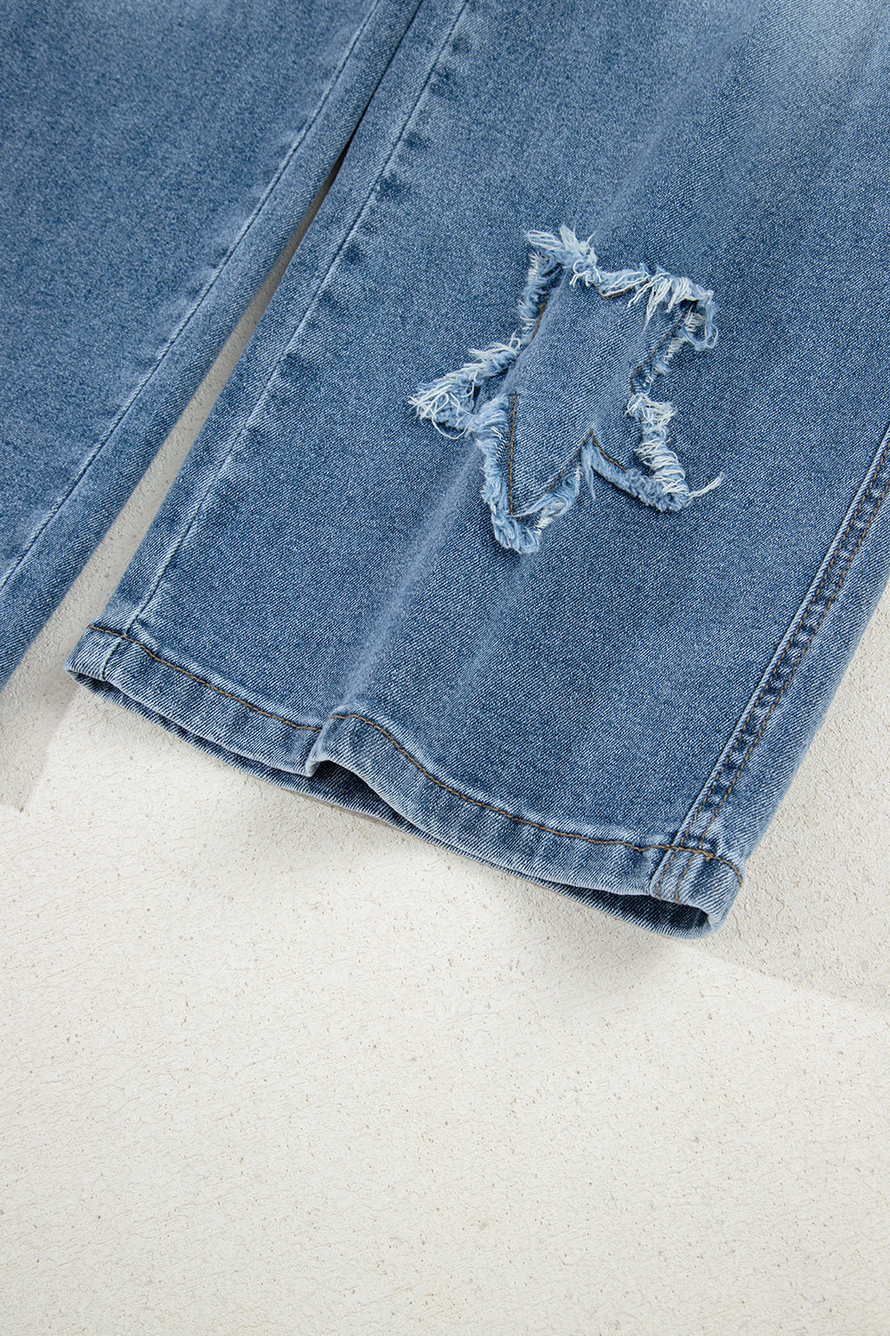 Stone Blue Star Patchwork Cropped Wide Leg High Waist Jeans eAura
