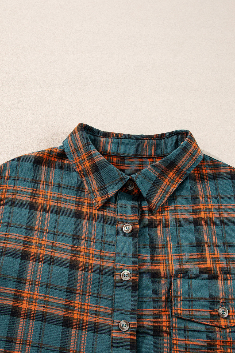 Green Plaid Long Sleeeve Side Split Distressed Hem Shirt eAura