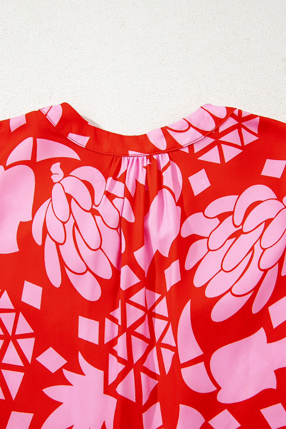 Abstract Floral Print Tie Neck Button Decor 3/4 Sleeve Blouse - eAura