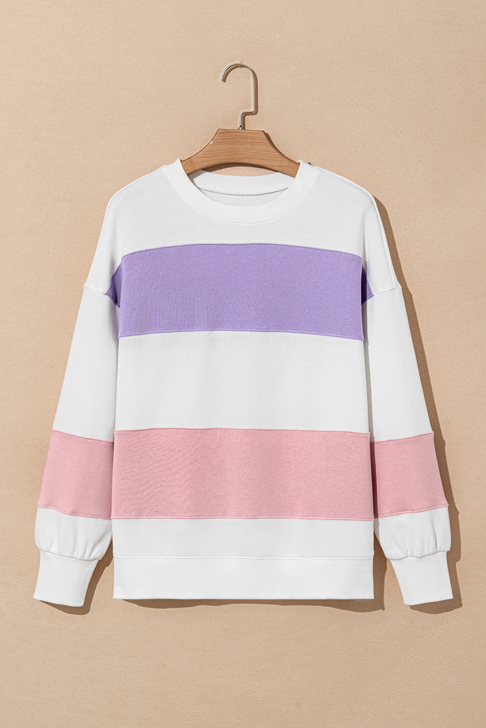Beige Colourblock Patchwork Drop Shoulder Crewneck Sweatshirt eAura
