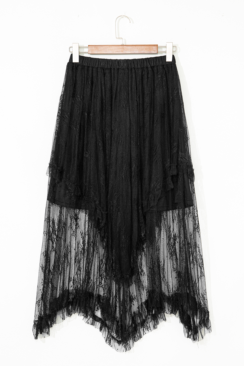 Black Lace Cascading Tiered High Waist Maxi Skirt - eAura