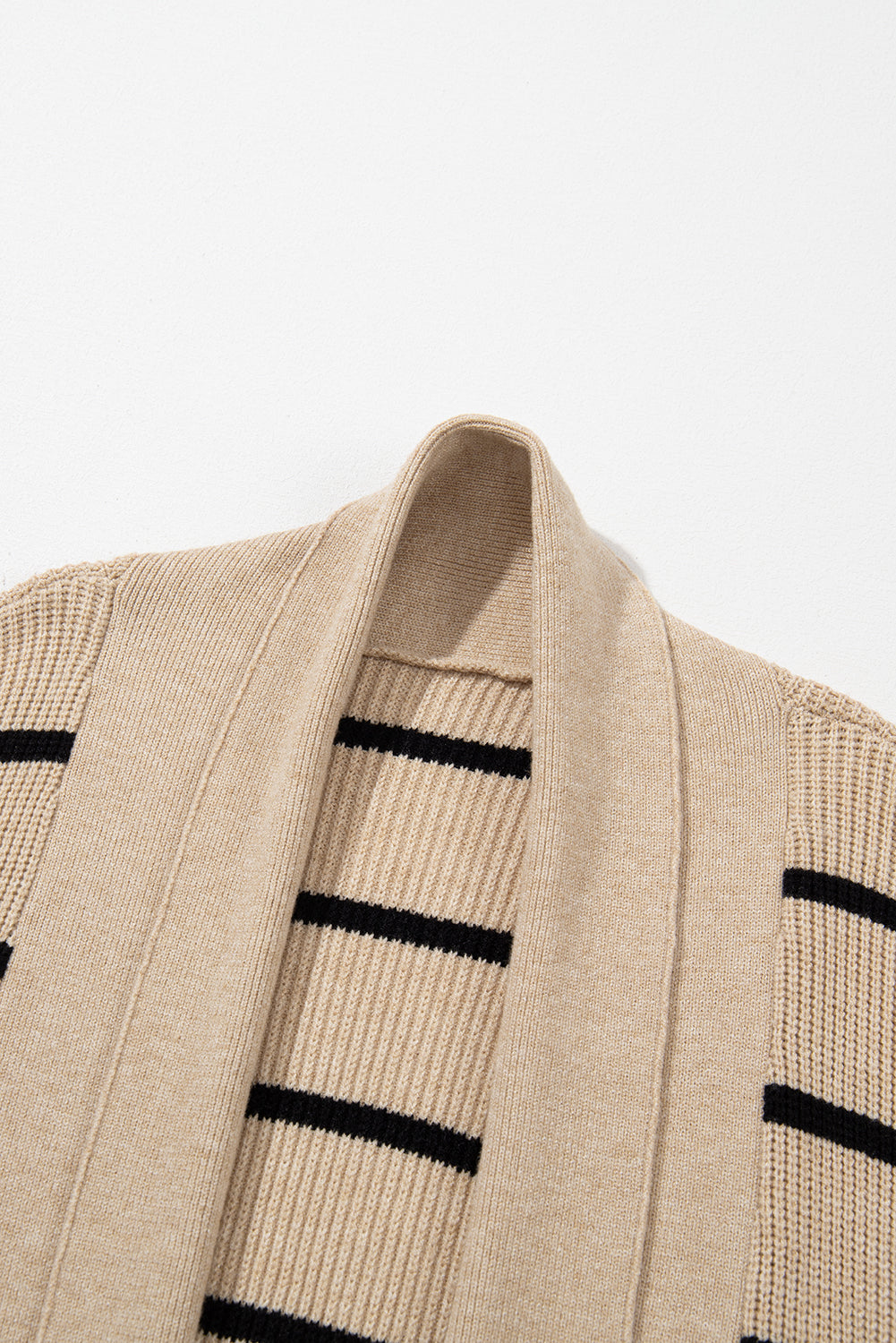Black Stripe Shawl Neckline Open Cardigan with Pockets eAura