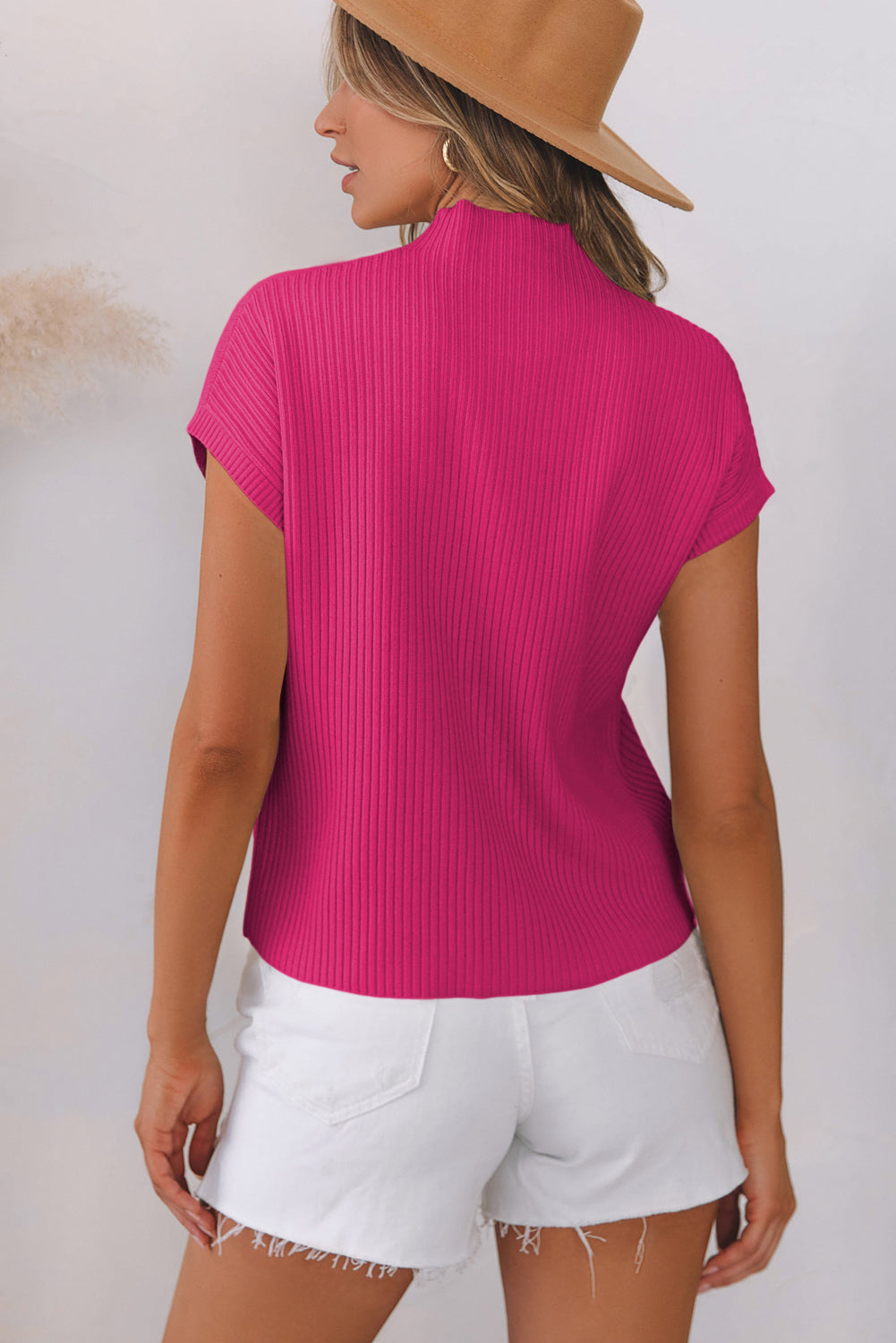 Patch Pocket Ribbed Knit Short Sleeve Sweater eAura