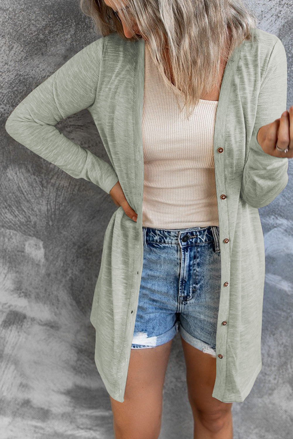 Black Solid Colour Open-Front Buttons Cardigan eAura
