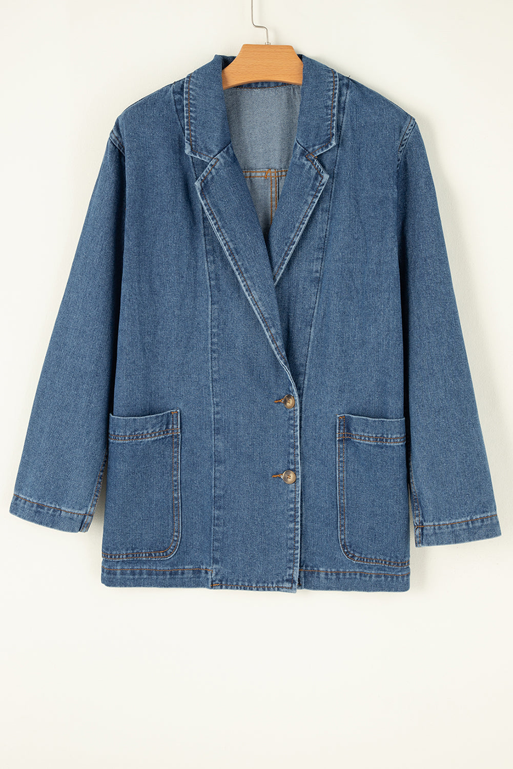 Sail Blue Side Pockets Lapel Collar Denim Jacket Beagle Boutique Fashion Outlet