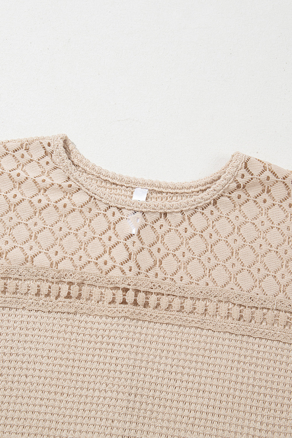 Oatmeal Lace Patchwork Waffle Short Sleeve Top eAura