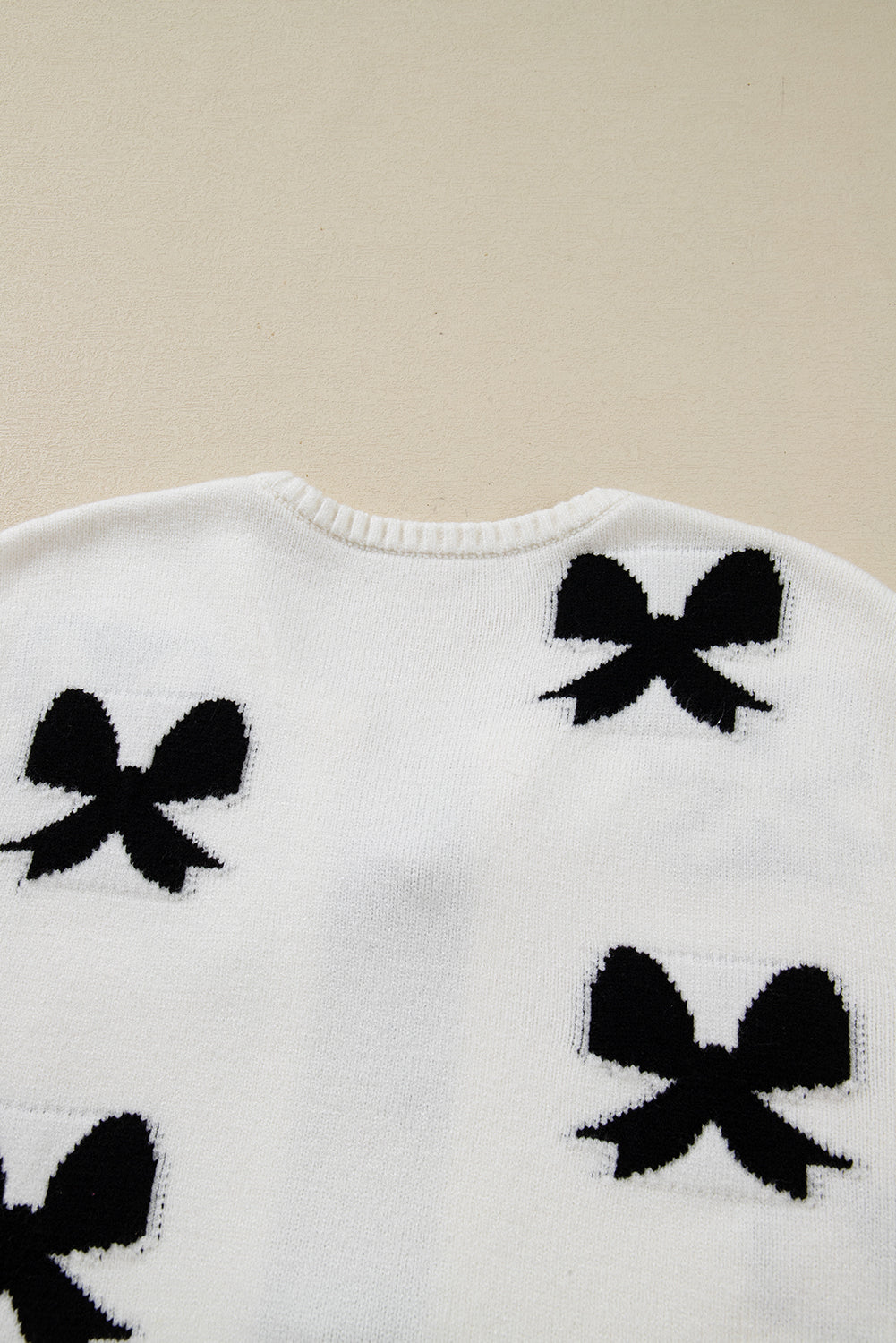 White Lace-up Bow Pattern Sweater Cardigan - eAura