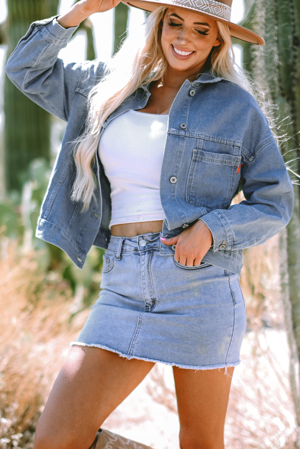 Wild Wind Washed Oversize Pocketed Denim Jacket eAura