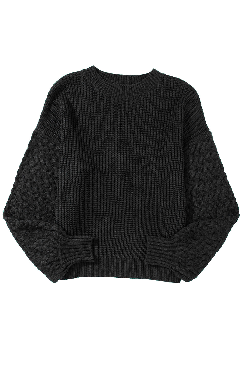 Parchment Cable Knit Sleeve Drop Shoulder Sweater eAura