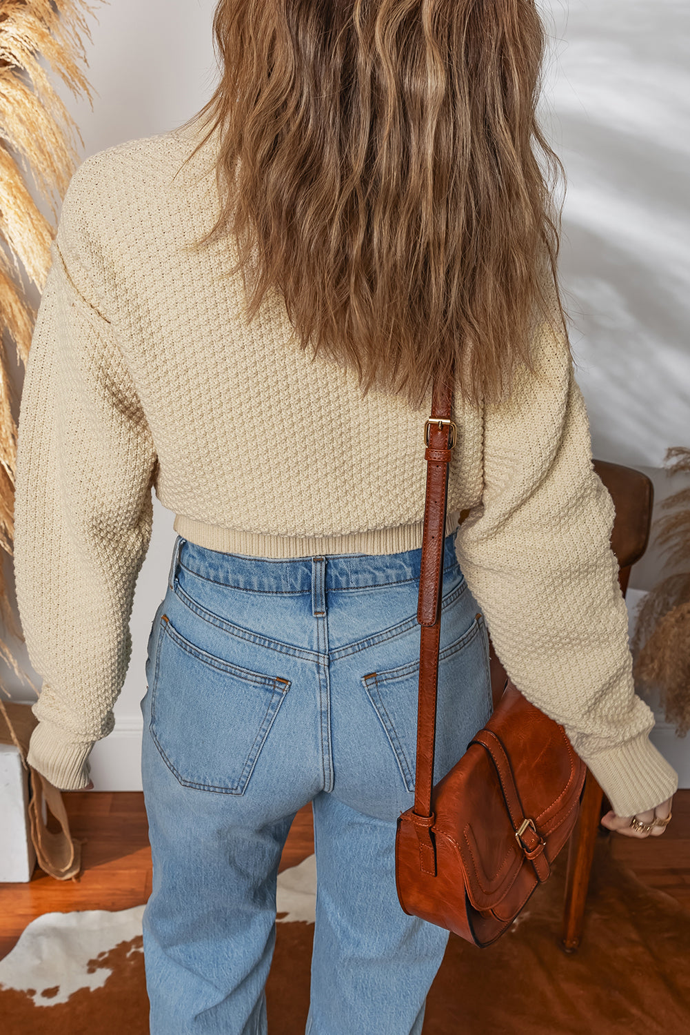 Beige Button Front Cropped Cardigan